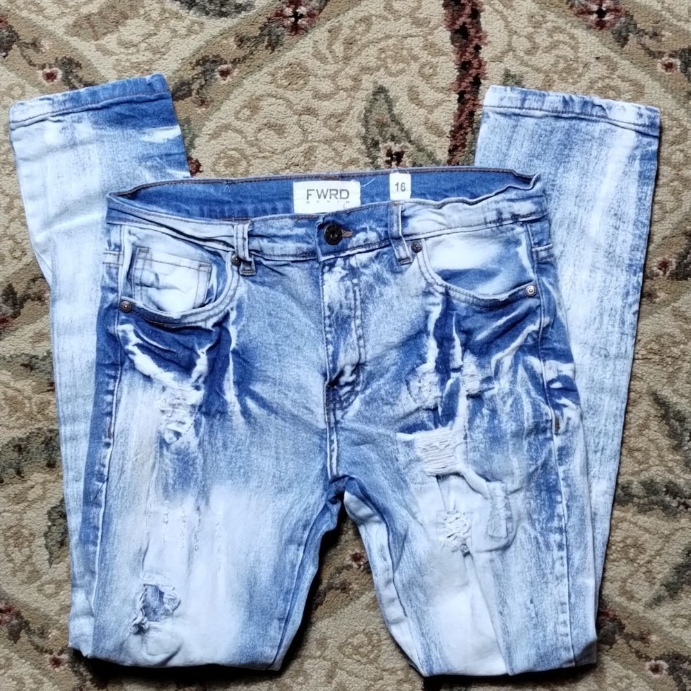 FWRD Ice Blue Washed Distressed Denim Jean Junior Size 16